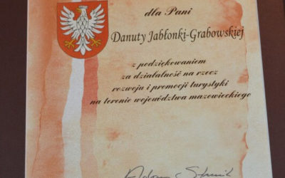 Dyplom za promocję i rozwój turystyki na Mazowszu dla Danuty Jabłonka-Grabowskiej